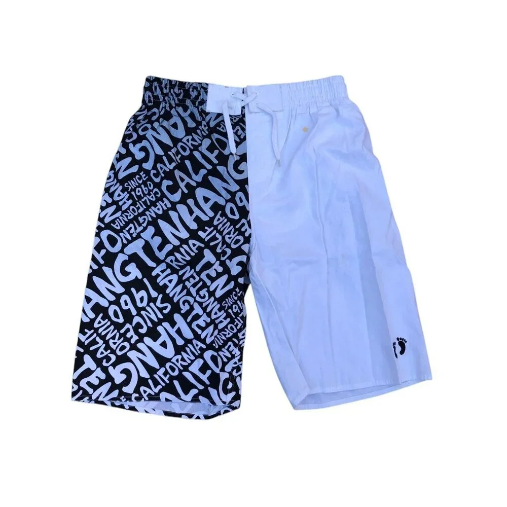 Vintage Y2K HANG TEN Shorts LARGE Men's Long White Black Elastic Waist​